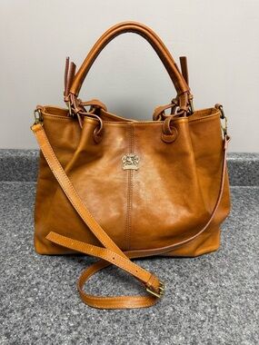 Pratesi Firenze Collodi Italian Brown Leather Shoulder/Crossbody Tote Bag $414